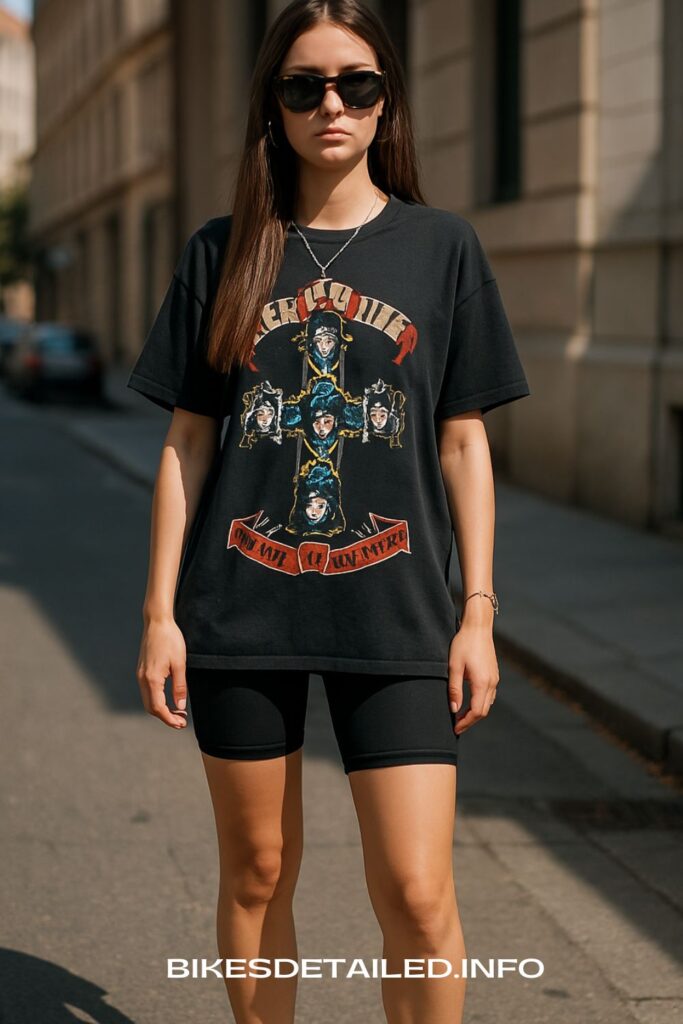 Black Biker Shorts With Oversized Graphic Tee